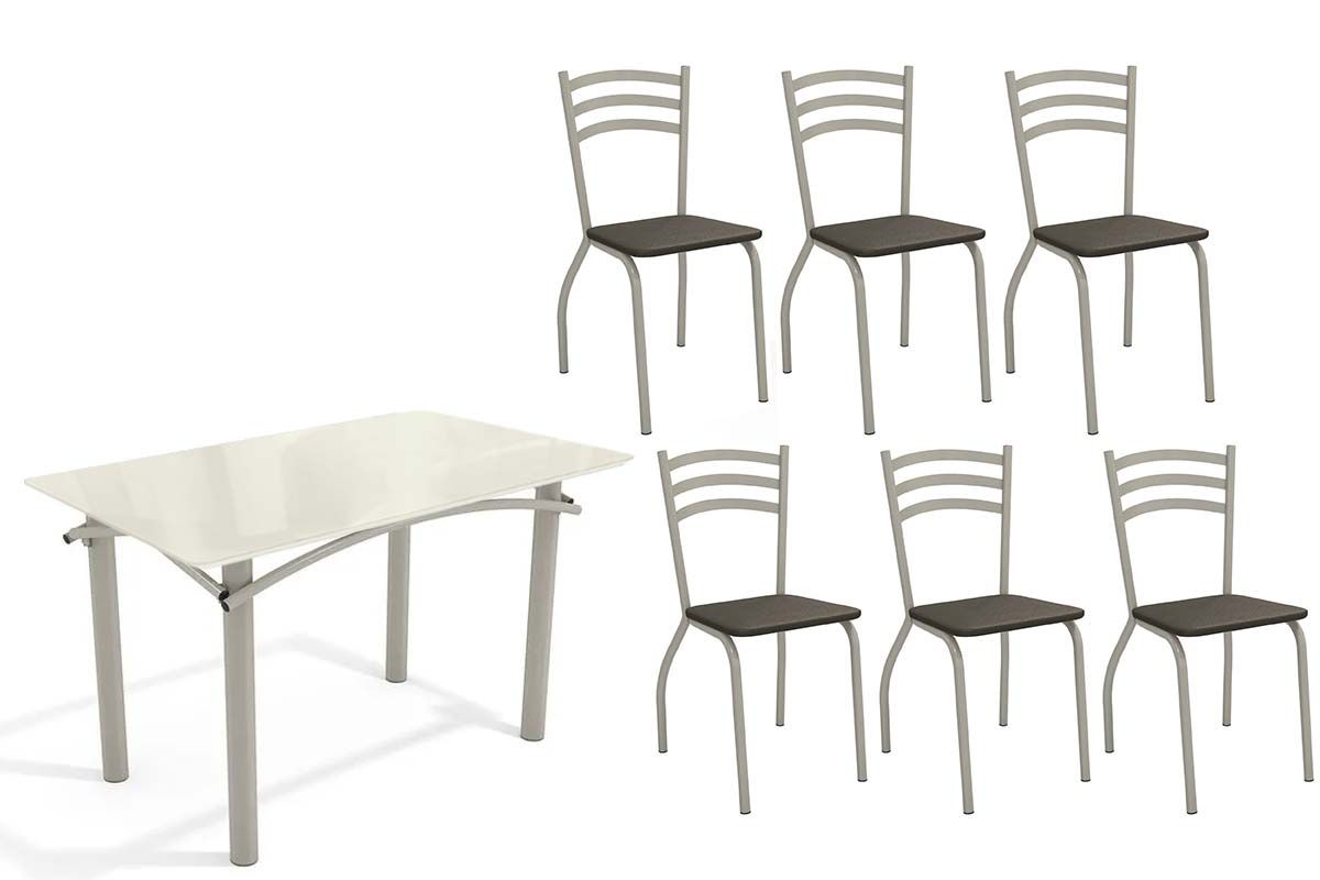 Sala Jantar Mesa Elba Tampo Madeirado c/ Vidro 120cm e 6 Cadeiras Portugal - Kappesberg