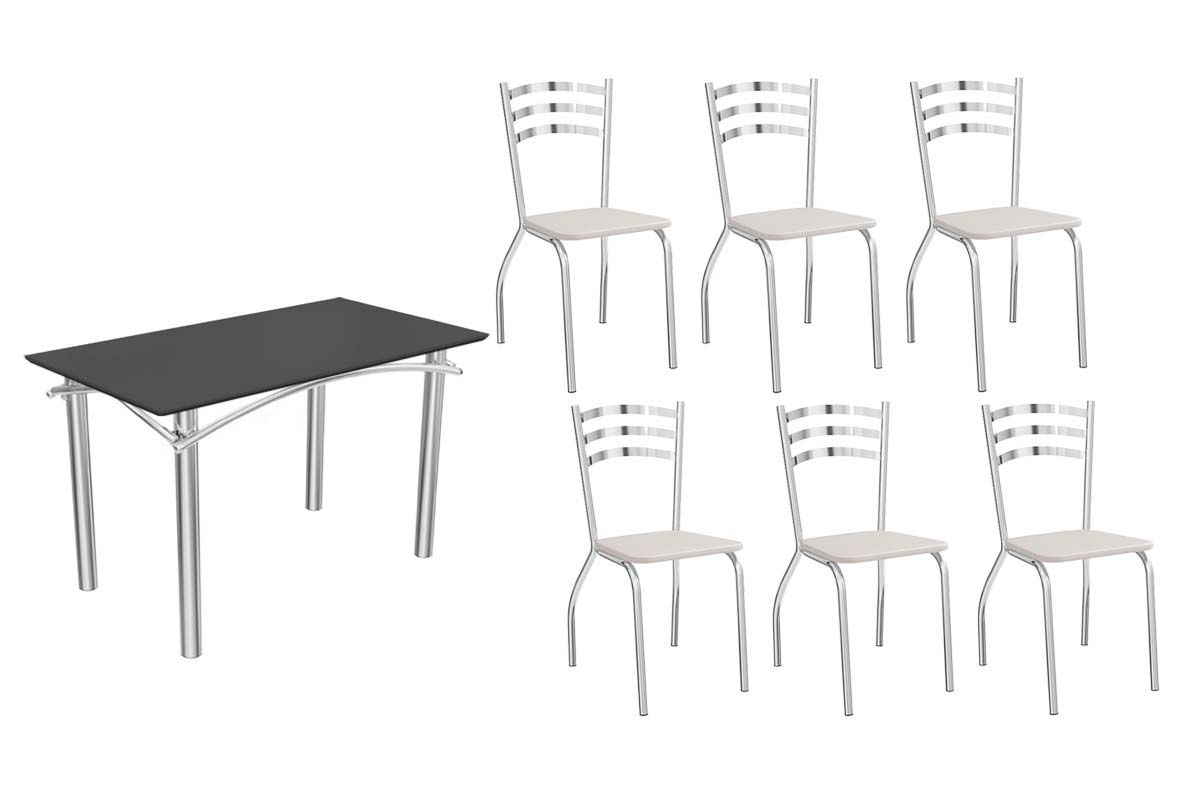 Sala Jantar Mesa Elba Tampo Madeirado c/ Vidro 120cm e 6 Cadeiras Portugal - Kappesberg