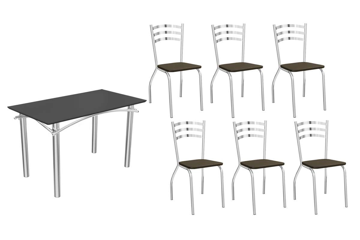 Sala Jantar Mesa Elba Tampo Madeirado c/ Vidro 120cm e 6 Cadeiras Portugal - Kappesberg