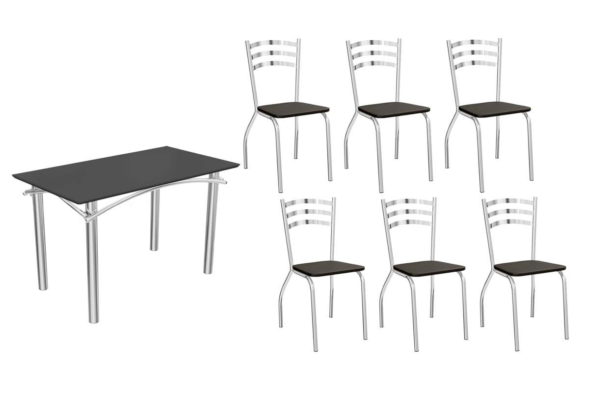 Sala Jantar Mesa Elba Tampo Madeirado c/ Vidro 120cm e 6 Cadeiras Portugal - Kappesberg