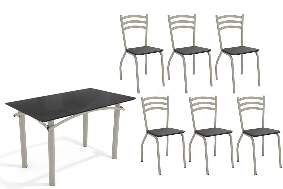 Sala Jantar Mesa Elba Tampo Madeirado c/ Vidro 120cm e 6 Cadeiras Portugal - Kappesberg