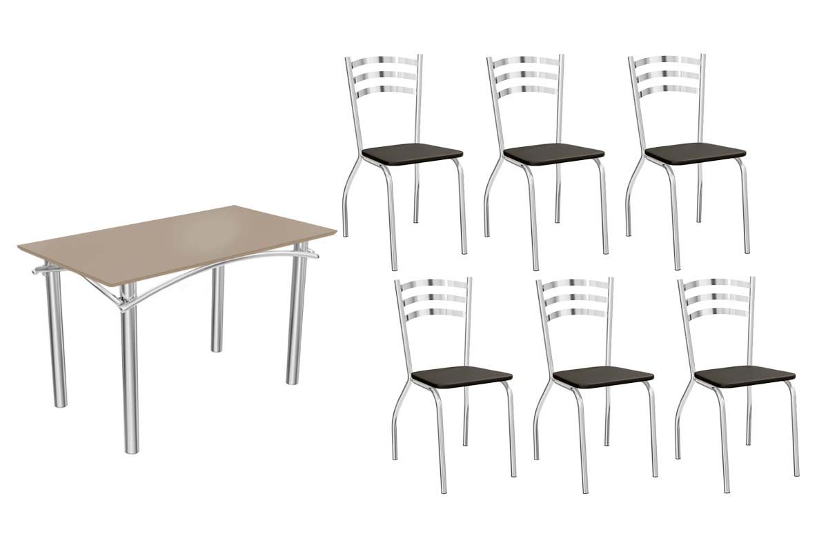 Sala Jantar Mesa Elba Tampo Madeirado c/ Vidro 120cm e 6 Cadeiras Portugal - Kappesberg