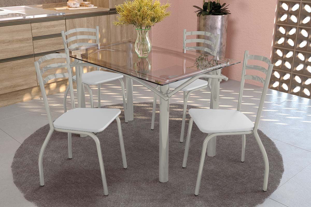 Sala Jantar Mesa Elba c/ Tampo de Vidro 120cm e 4 Cadeiras Portugal - Kappesberg