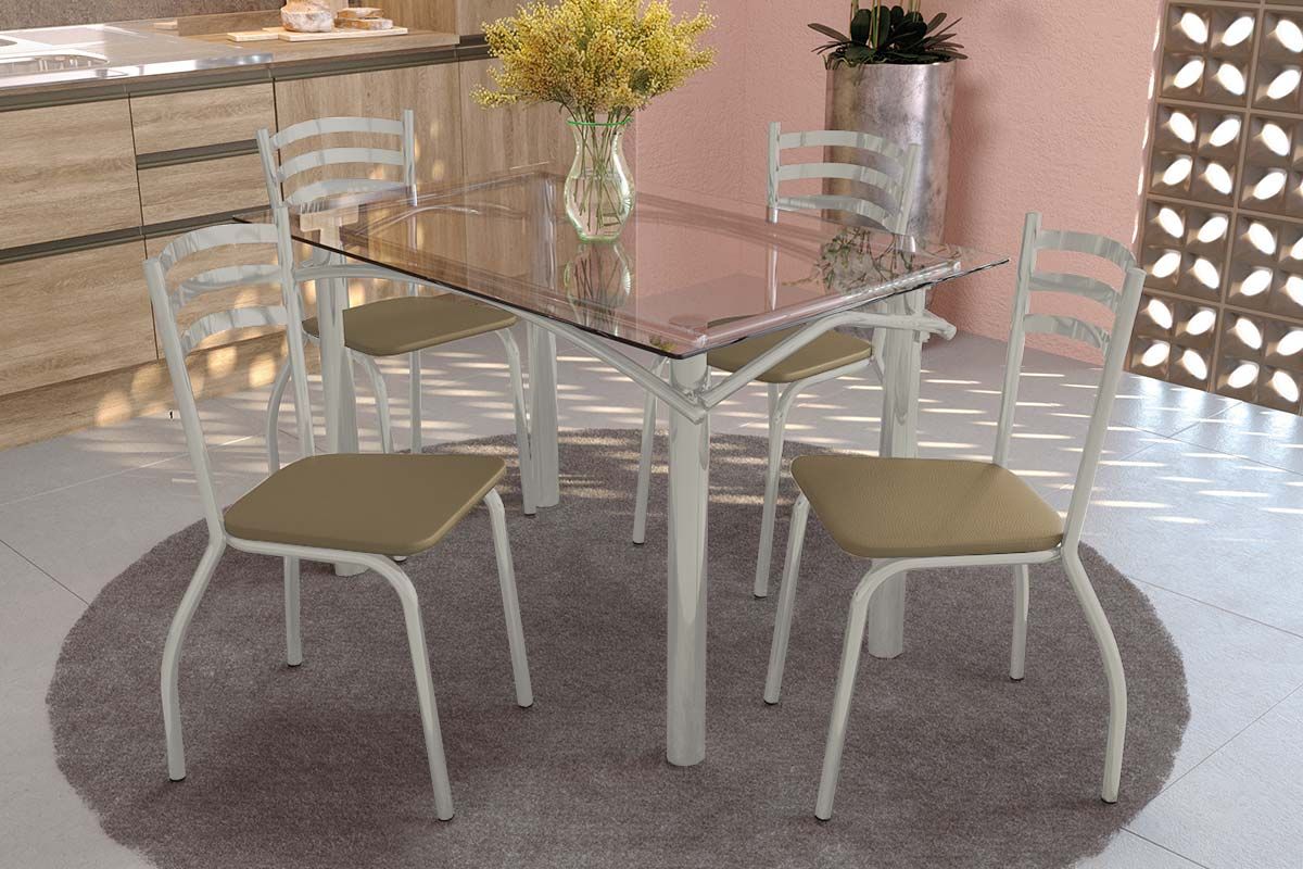 Sala Jantar Mesa Elba c/ Tampo de Vidro 120cm e 4 Cadeiras Portugal - Kappesberg
