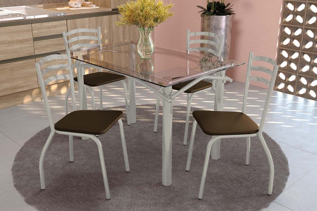 Sala Jantar Mesa Elba c/ Tampo de Vidro 120cm e 4 Cadeiras Portugal - Kappesberg