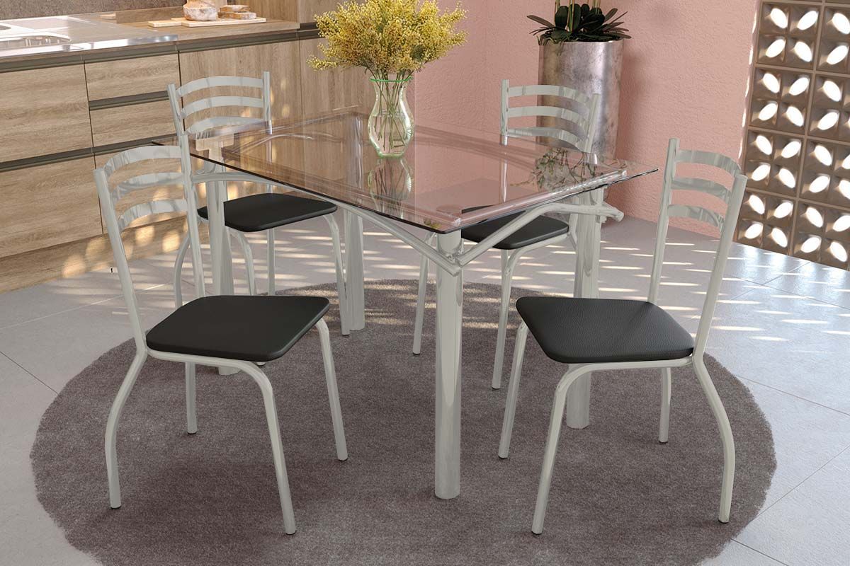 Sala Jantar Mesa Elba c/ Tampo de Vidro 120cm e 4 Cadeiras Portugal - Kappesberg