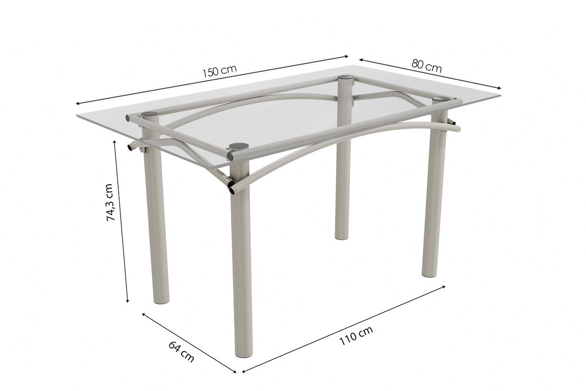 Sala Jantar Mesa Elba c/ Tampo de Vidro 150cm e 6 Cadeiras Portugal - Kappesberg