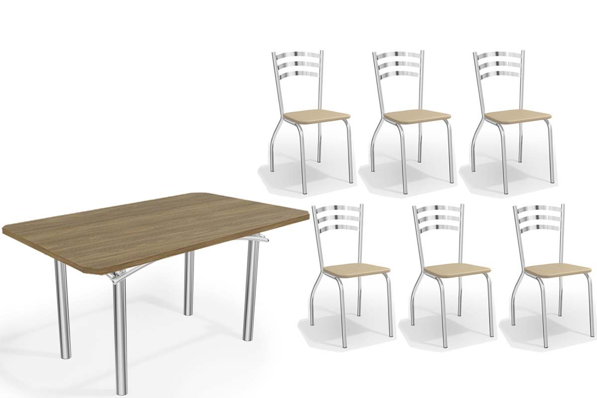 Sala Jantar Mesa Elba c/ Tampo de Madeira 160cm e 6 Cadeiras Portugal - Kappesberg