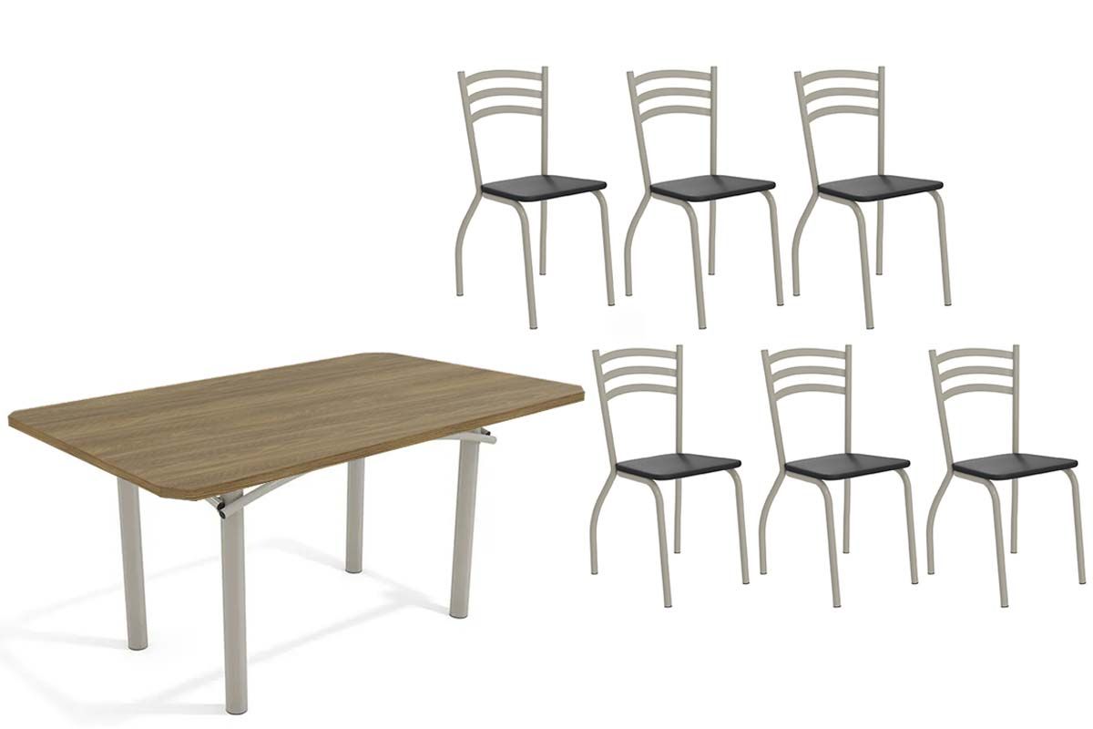 Sala Jantar Mesa Elba c/ Tampo de Madeira 160cm e 6 Cadeiras Portugal - Kappesberg