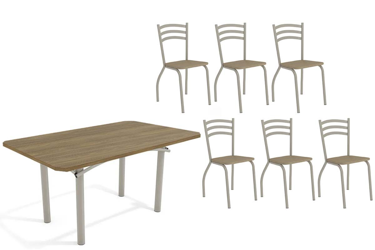 Sala Jantar Mesa Elba c/ Tampo de Madeira 160cm e 6 Cadeiras Portugal - Kappesberg