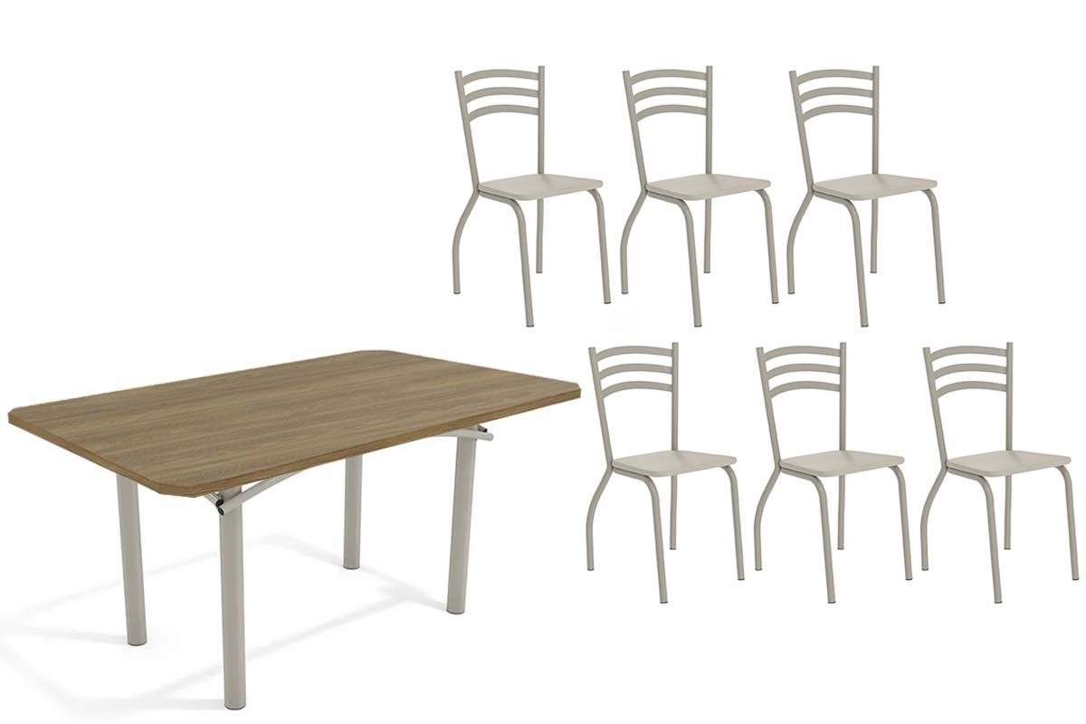 Sala Jantar Mesa Elba c/ Tampo de Madeira 160cm e 6 Cadeiras Portugal - Kappesberg
