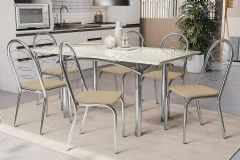 Sala Jantar Mesa Elba Tampo Madeirado c/ Vidro 160cm e 6 Cadeiras Holanda - Kappesberg