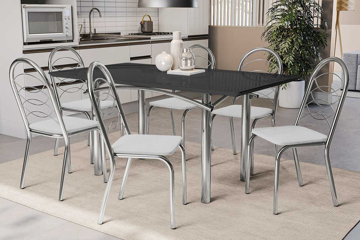 Sala Jantar Mesa Elba Tampo Madeirado c/ Vidro 160cm e 6 Cadeiras Holanda - Kappesberg
