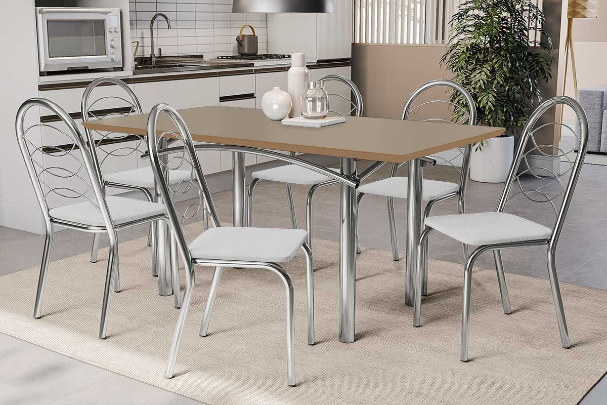 Sala Jantar Mesa Elba Tampo Madeirado c/ Vidro 160cm e 6 Cadeiras Holanda - Kappesberg