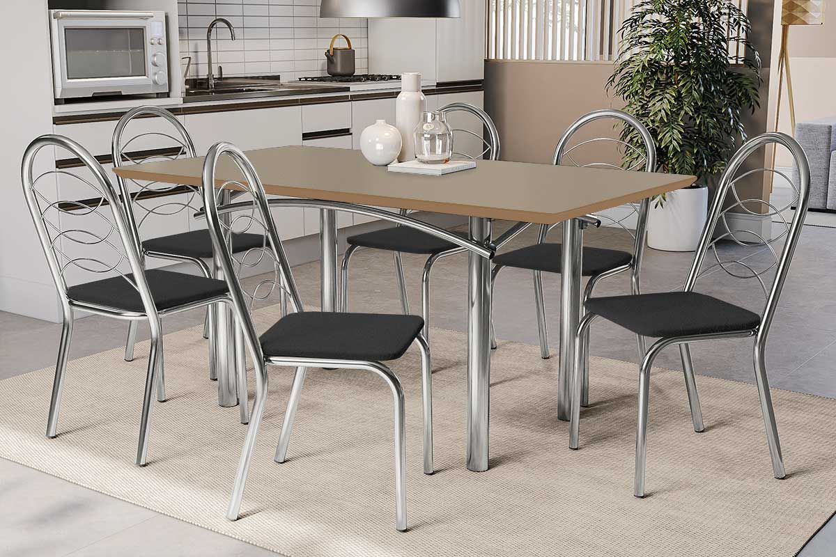 Sala Jantar Mesa Elba Tampo Madeirado c/ Vidro 160cm e 6 Cadeiras Holanda - Kappesberg