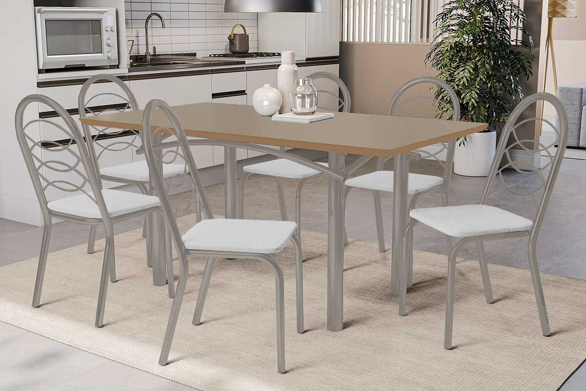 Sala Jantar Mesa Elba Tampo Madeirado c/ Vidro 160cm e 6 Cadeiras Holanda - Kappesberg