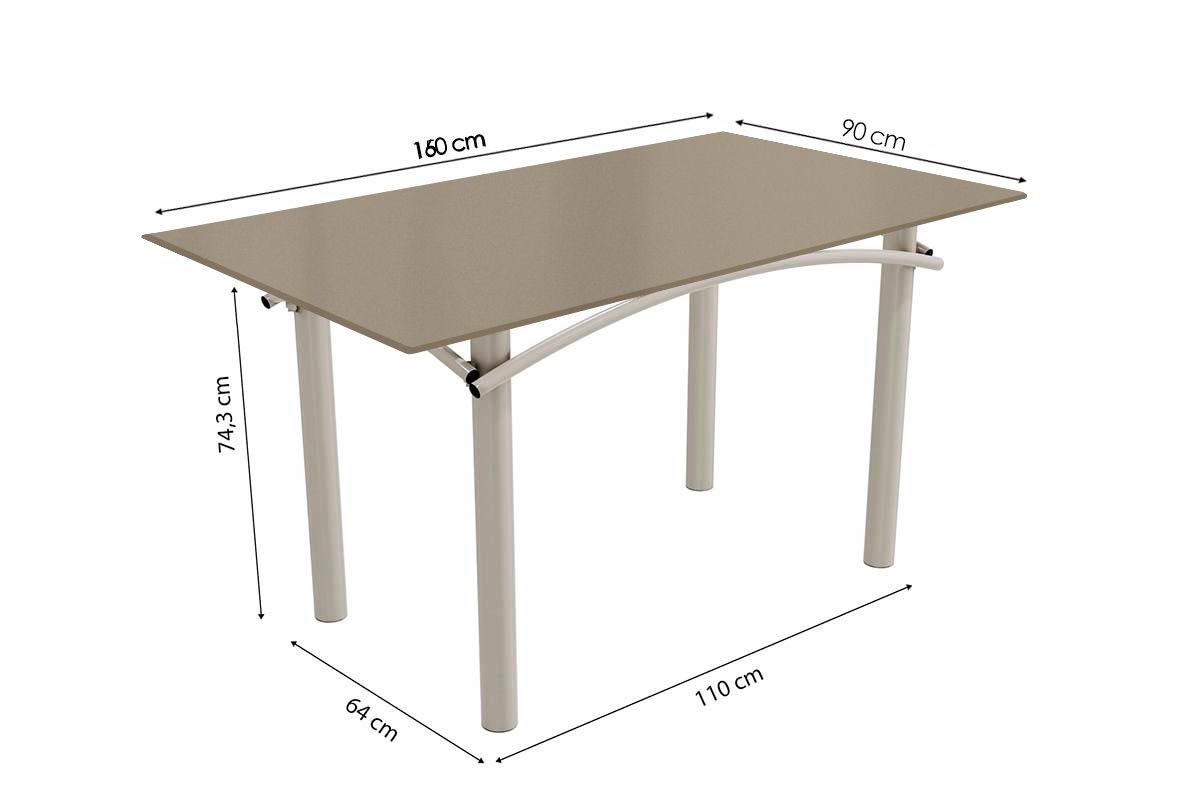 Sala Jantar Mesa Elba Tampo Madeirado c/ Vidro 160cm e 6 Cadeiras Holanda - Kappesberg