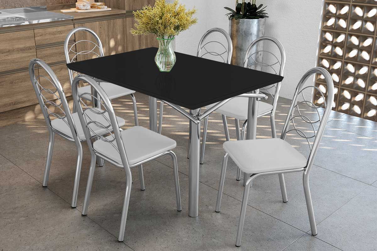 Sala Jantar Mesa Elba Tampo Madeirado c/ Vidro 120cm e 6 Cadeiras Holanda - Kappesberg