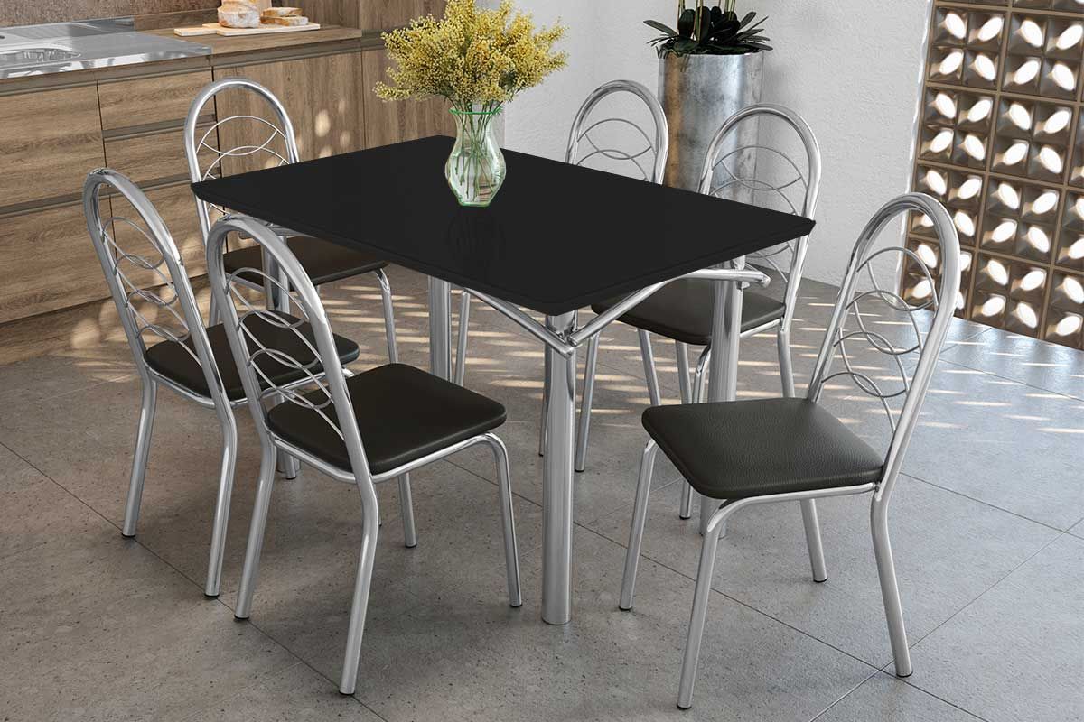 Sala Jantar Mesa Elba Tampo Madeirado c/ Vidro 120cm e 6 Cadeiras Holanda - Kappesberg