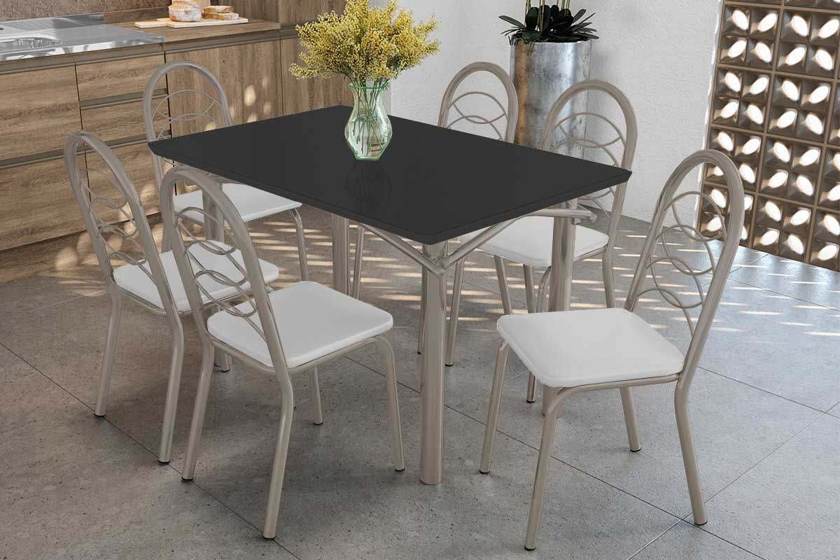Sala Jantar Mesa Elba Tampo Madeirado c/ Vidro 120cm e 6 Cadeiras Holanda - Kappesberg