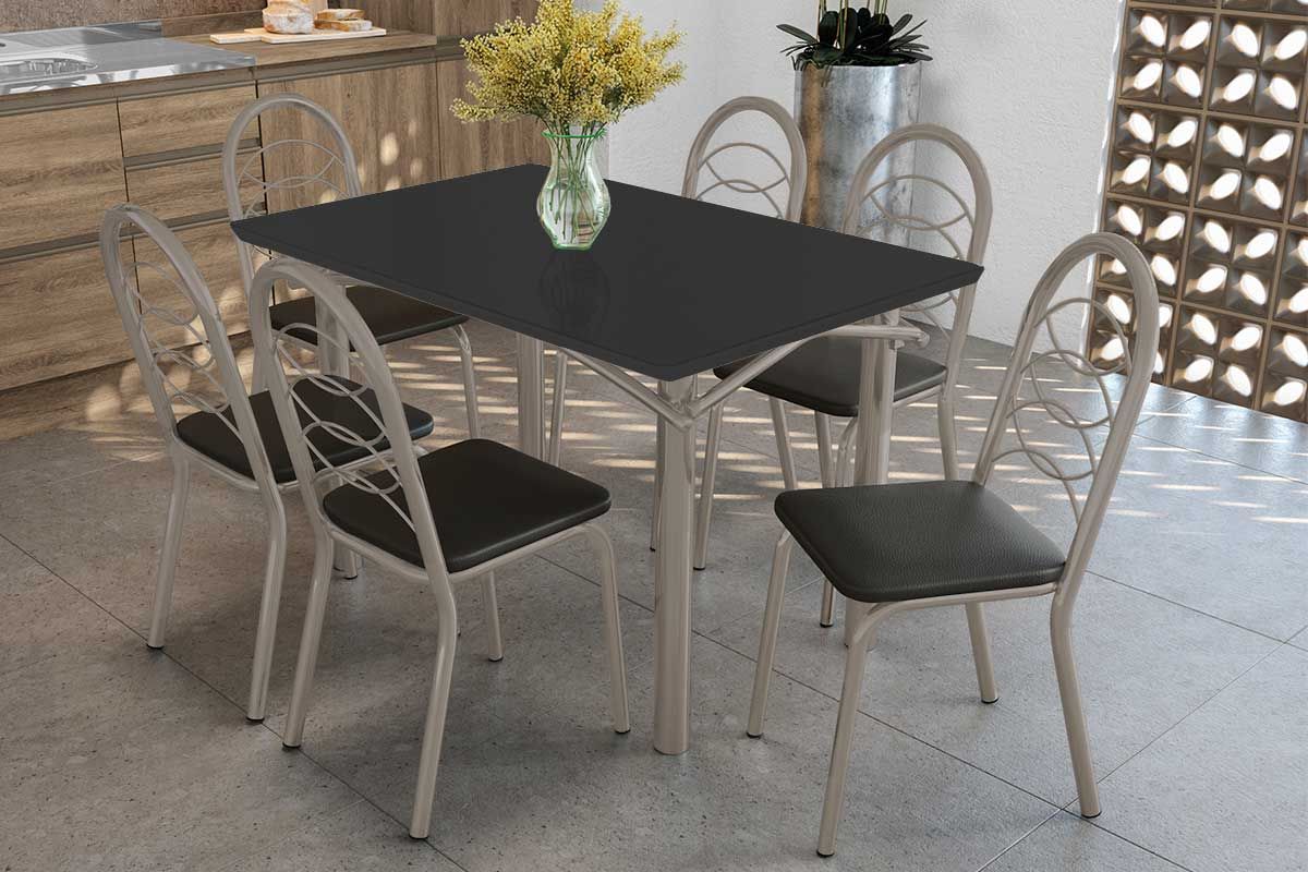 Sala Jantar Mesa Elba Tampo Madeirado c/ Vidro 120cm e 6 Cadeiras Holanda - Kappesberg