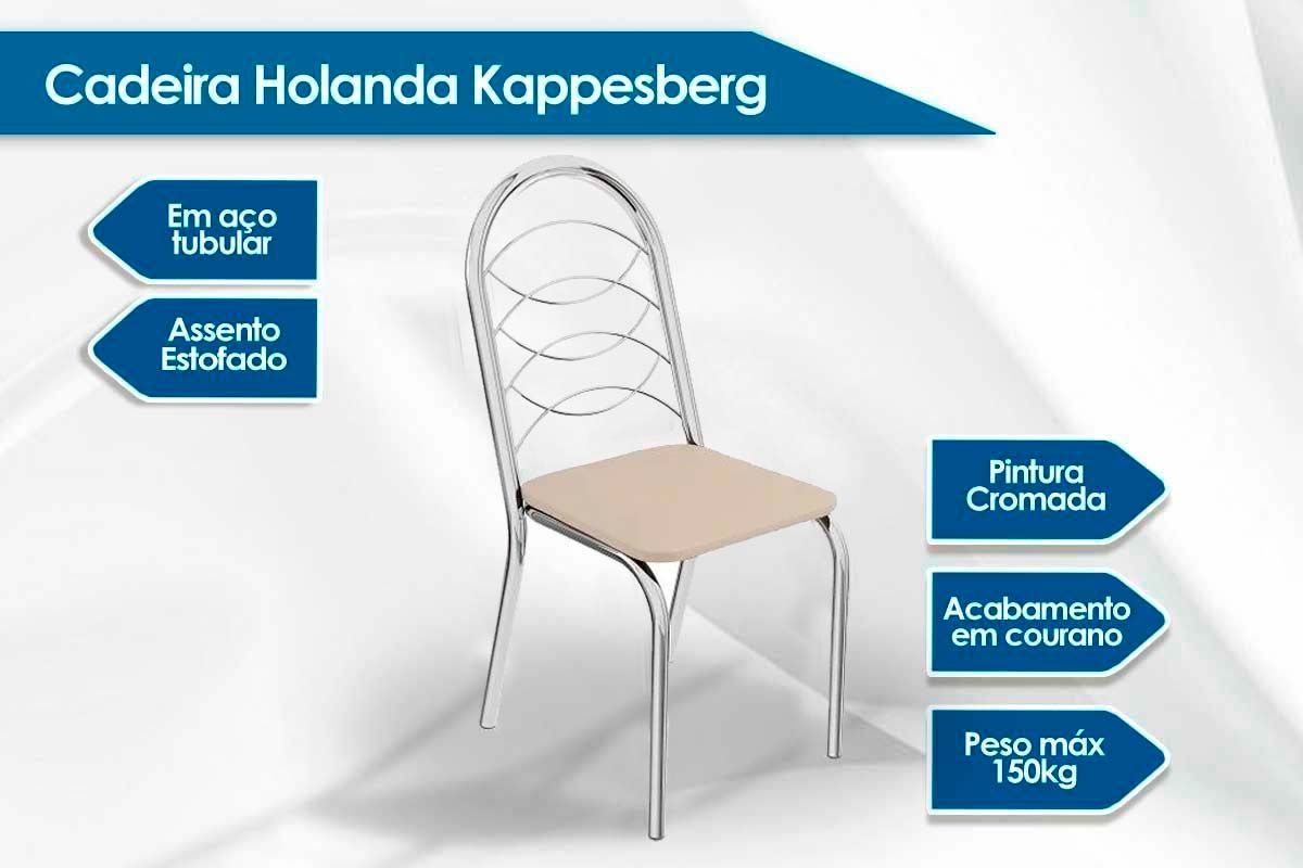 Sala Jantar Mesa Elba Tampo Madeirado c/ Vidro 120cm e 6 Cadeiras Holanda - Kappesberg