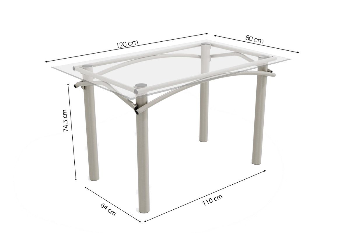 Sala Jantar Mesa Elba c/ Tampo de Vidro 120cm e 6 Cadeiras Holanda - Kappesberg