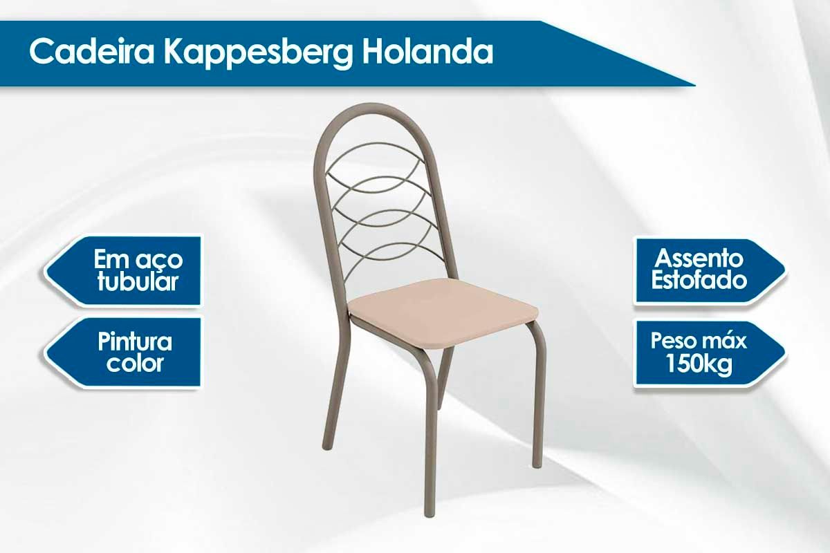 Sala Jantar Mesa Elba c/ Tampo de Madeira 160cm e 6 Cadeiras Holanda - Kappesberg