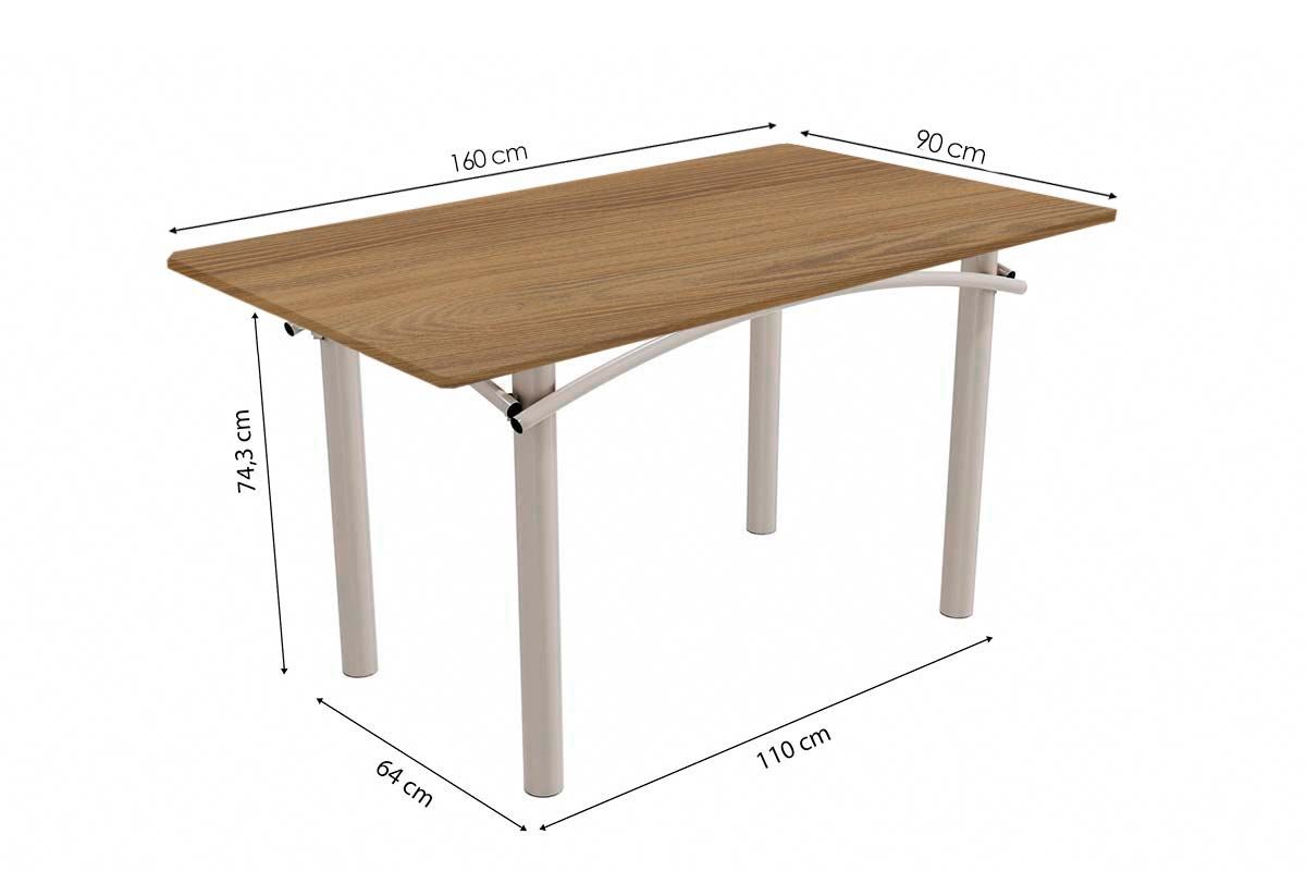 Sala Jantar Mesa Elba c/ Tampo de Madeira 160cm e 6 Cadeiras Holanda - Kappesberg