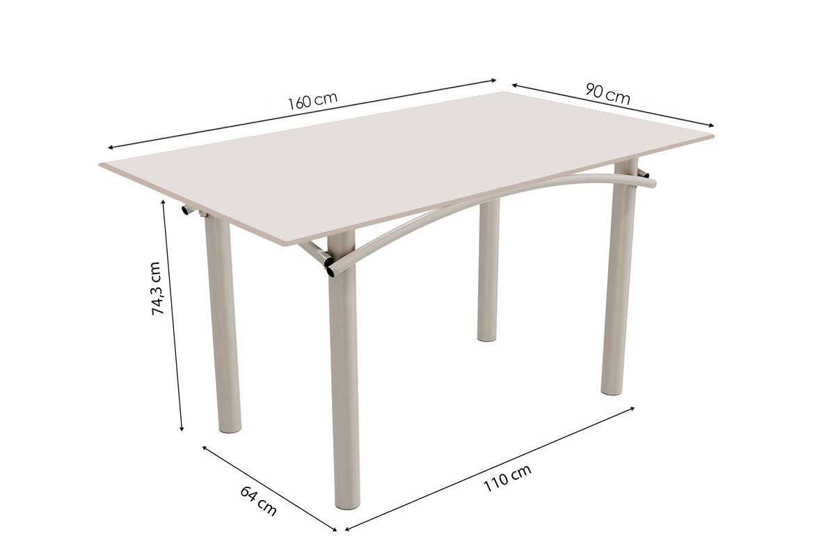 Sala Jantar Mesa Elba Tampo Madeirado c/ Vidro 160cm e 6 Cadeiras Lisboa - Kappesberg