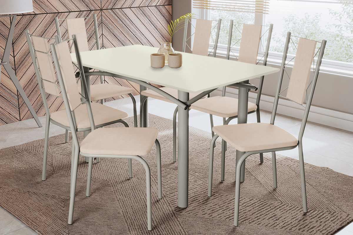 Sala Jantar Mesa Elba Tampo Madeirado c/ Vidro 160cm e 6 Cadeiras Lisboa - Kappesberg