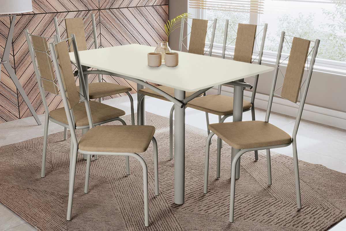 Sala Jantar Mesa Elba Tampo Madeirado c/ Vidro 160cm e 6 Cadeiras Lisboa - Kappesberg