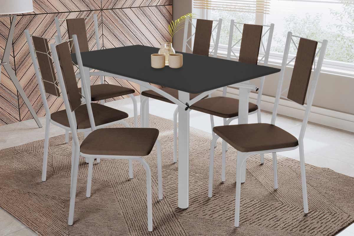 Sala Jantar Mesa Elba Tampo Madeirado c/ Vidro 160cm e 6 Cadeiras Lisboa - Kappesberg