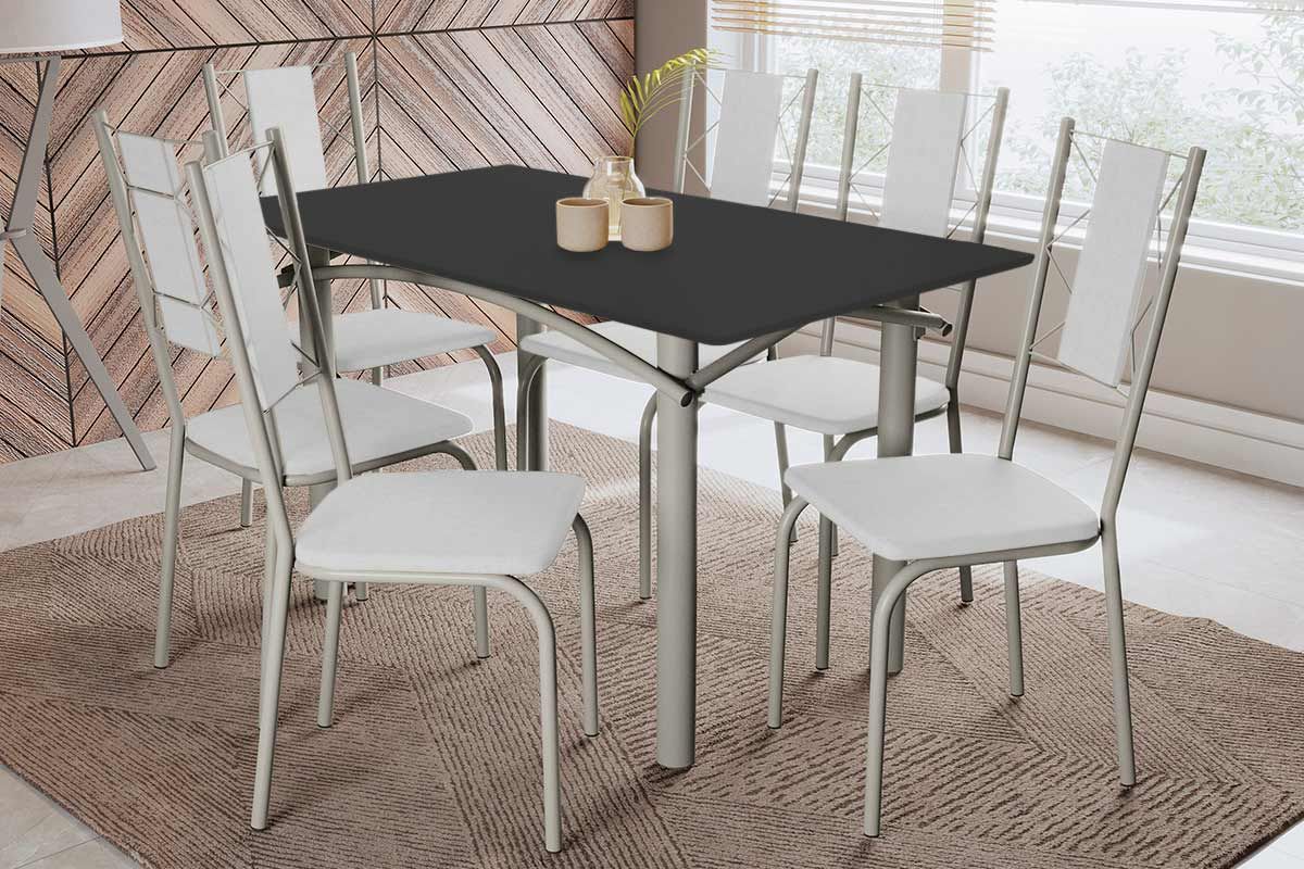 Sala Jantar Mesa Elba Tampo Madeirado c/ Vidro 160cm e 6 Cadeiras Lisboa - Kappesberg