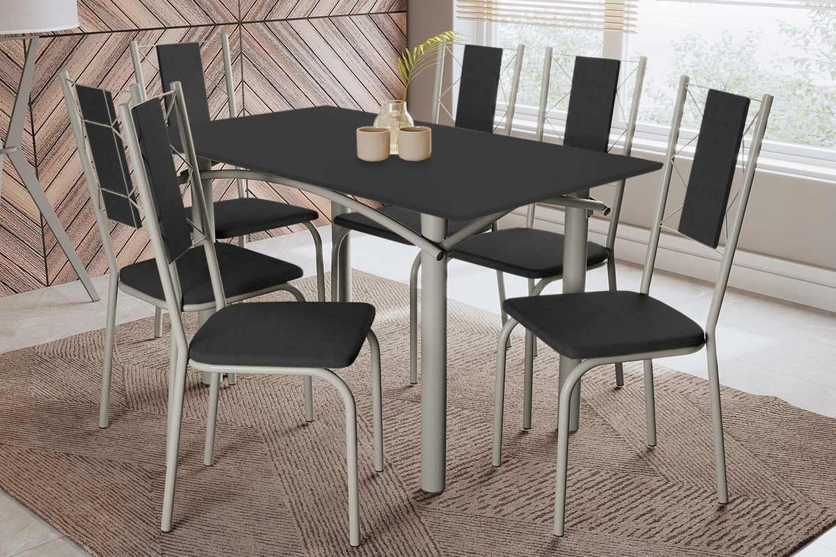 Sala Jantar Mesa Elba Tampo Madeirado c/ Vidro 160cm e 6 Cadeiras Lisboa - Kappesberg