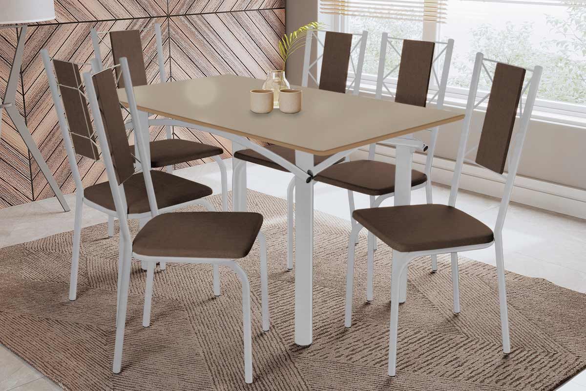 Sala Jantar Mesa Elba Tampo Madeirado c/ Vidro 160cm e 6 Cadeiras Lisboa - Kappesberg