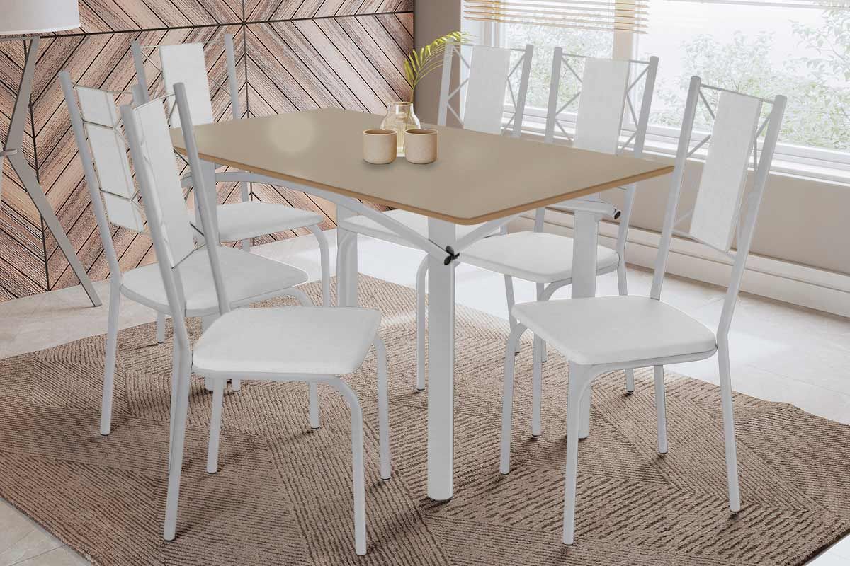 Sala Jantar Mesa Elba Tampo Madeirado c/ Vidro 160cm e 6 Cadeiras Lisboa - Kappesberg