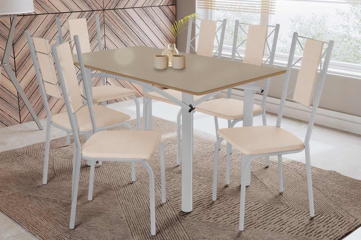 Sala Jantar Mesa Elba Tampo Madeirado c/ Vidro 160cm e 6 Cadeiras Lisboa - Kappesberg