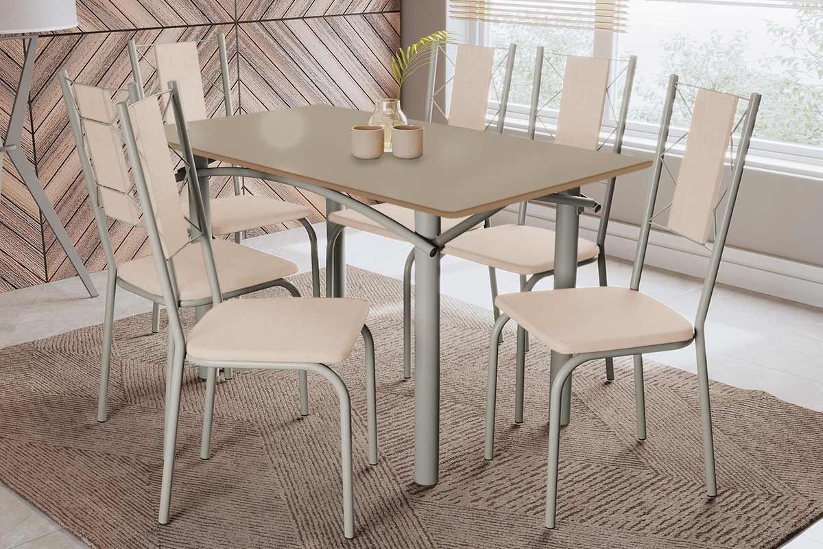 Sala Jantar Mesa Elba Tampo Madeirado c/ Vidro 160cm e 6 Cadeiras Lisboa - Kappesberg