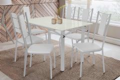 Sala Jantar Mesa Elba Tampo Madeirado c/ Vidro 120cm e 6 Cadeiras Lisboa - Kappesberg