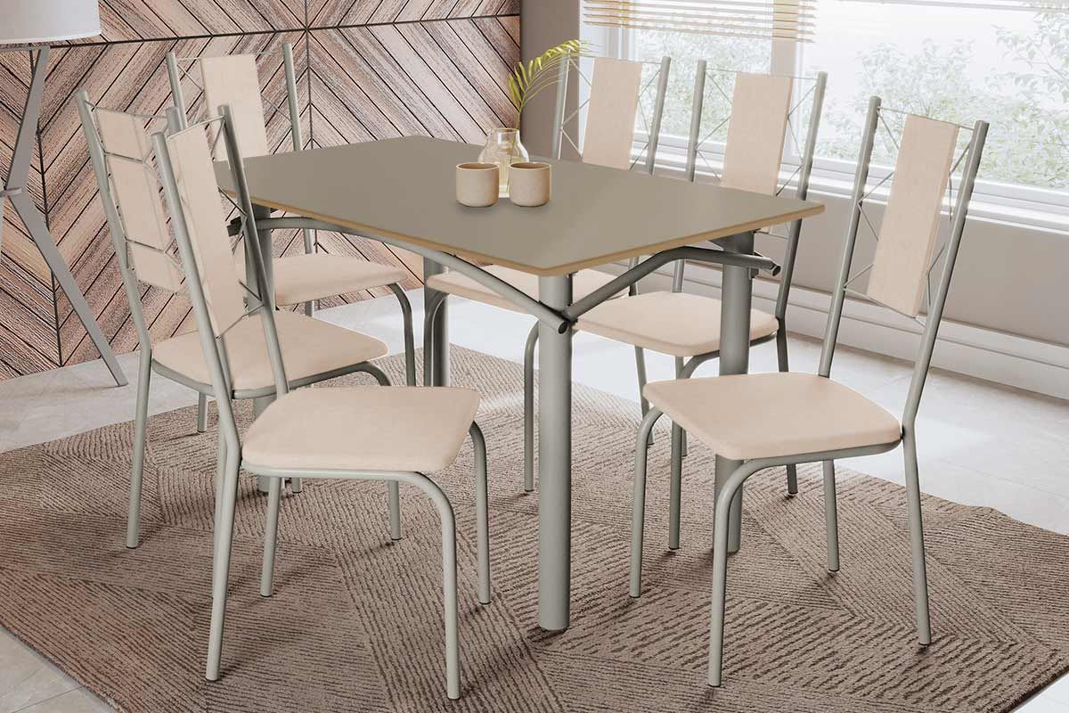 Sala Jantar Mesa Elba Tampo Madeirado c/ Vidro 120cm e 6 Cadeiras Lisboa - Kappesberg