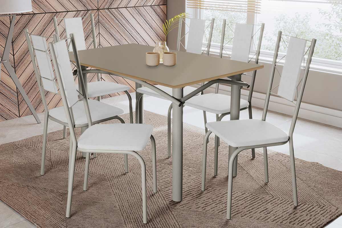 Sala Jantar Mesa Elba Tampo Madeirado c/ Vidro 120cm e 6 Cadeiras Lisboa - Kappesberg