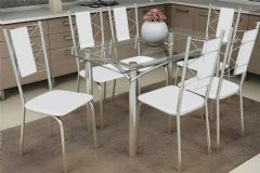 Sala Jantar Mesa Elba c/ Tampo de Vidro 120cm e 6 Cadeiras Lisboa - Kappesberg