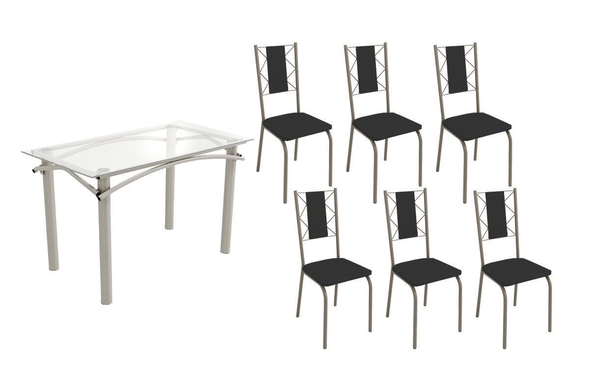 Sala Jantar Mesa Elba c/ Tampo de Vidro 120cm e 6 Cadeiras Lisboa - Kappesberg