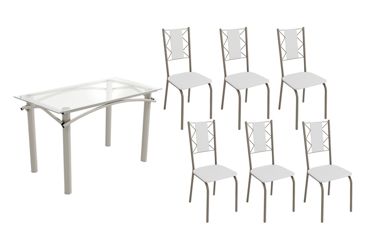 Sala Jantar Mesa Elba c/ Tampo de Vidro 120cm e 6 Cadeiras Lisboa - Kappesberg