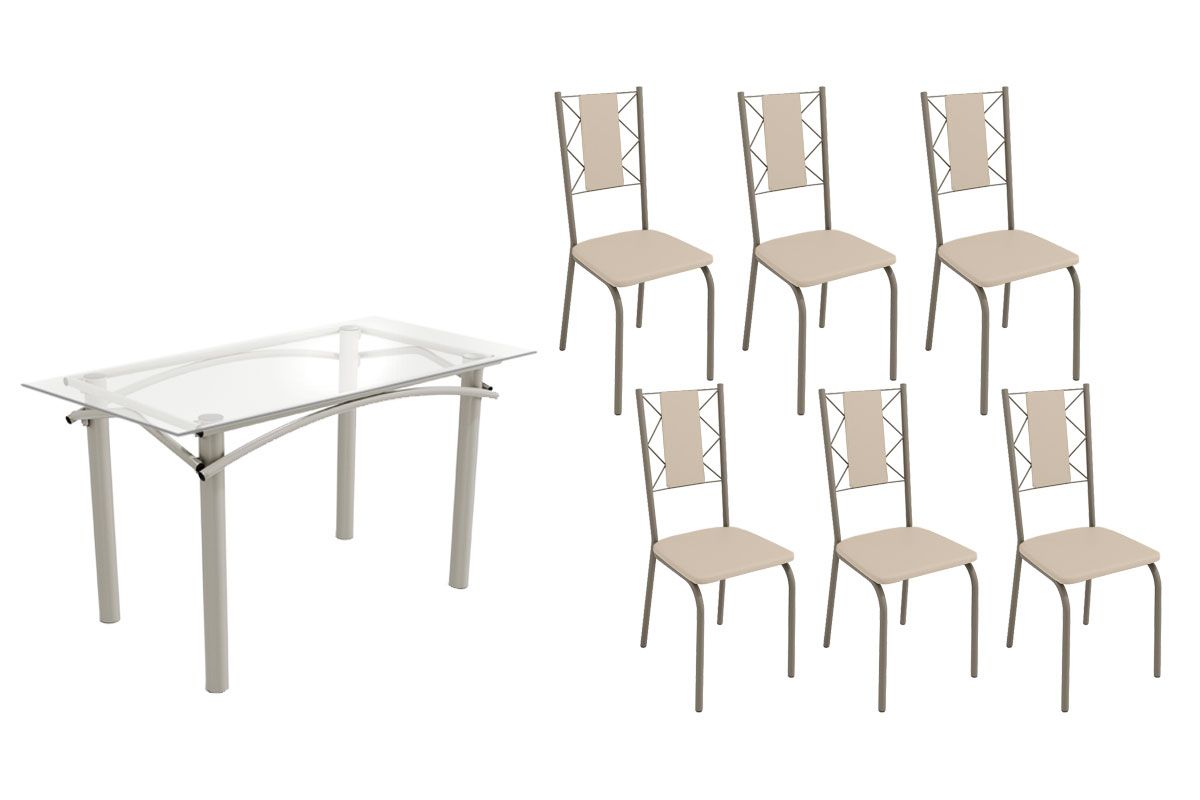 Sala Jantar Mesa Elba c/ Tampo de Vidro 150cm e 6 Cadeiras Lisboa - Kappesberg