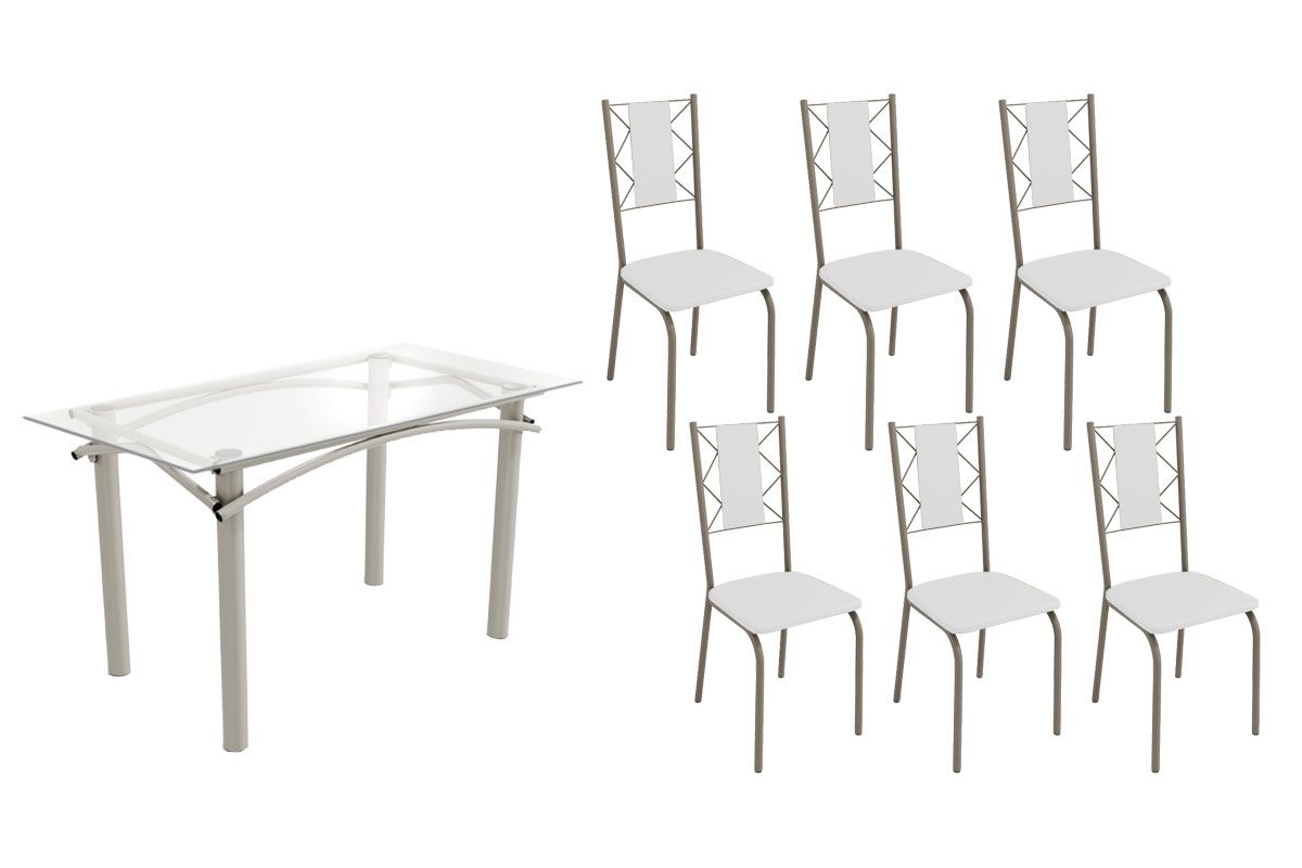 Sala Jantar Mesa Elba c/ Tampo de Vidro 150cm e 6 Cadeiras Lisboa - Kappesberg