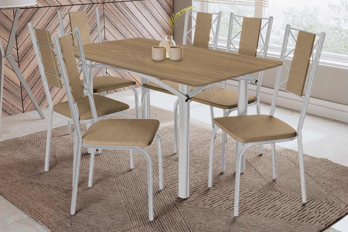Sala Jantar Mesa Elba c/ Tampo de Madeira 160cm e 6 Cadeiras Lisboa - Kappesberg