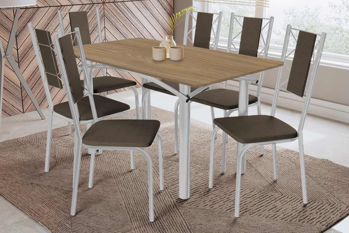 Sala Jantar Mesa Elba c/ Tampo de Madeira 160cm e 6 Cadeiras Lisboa - Kappesberg