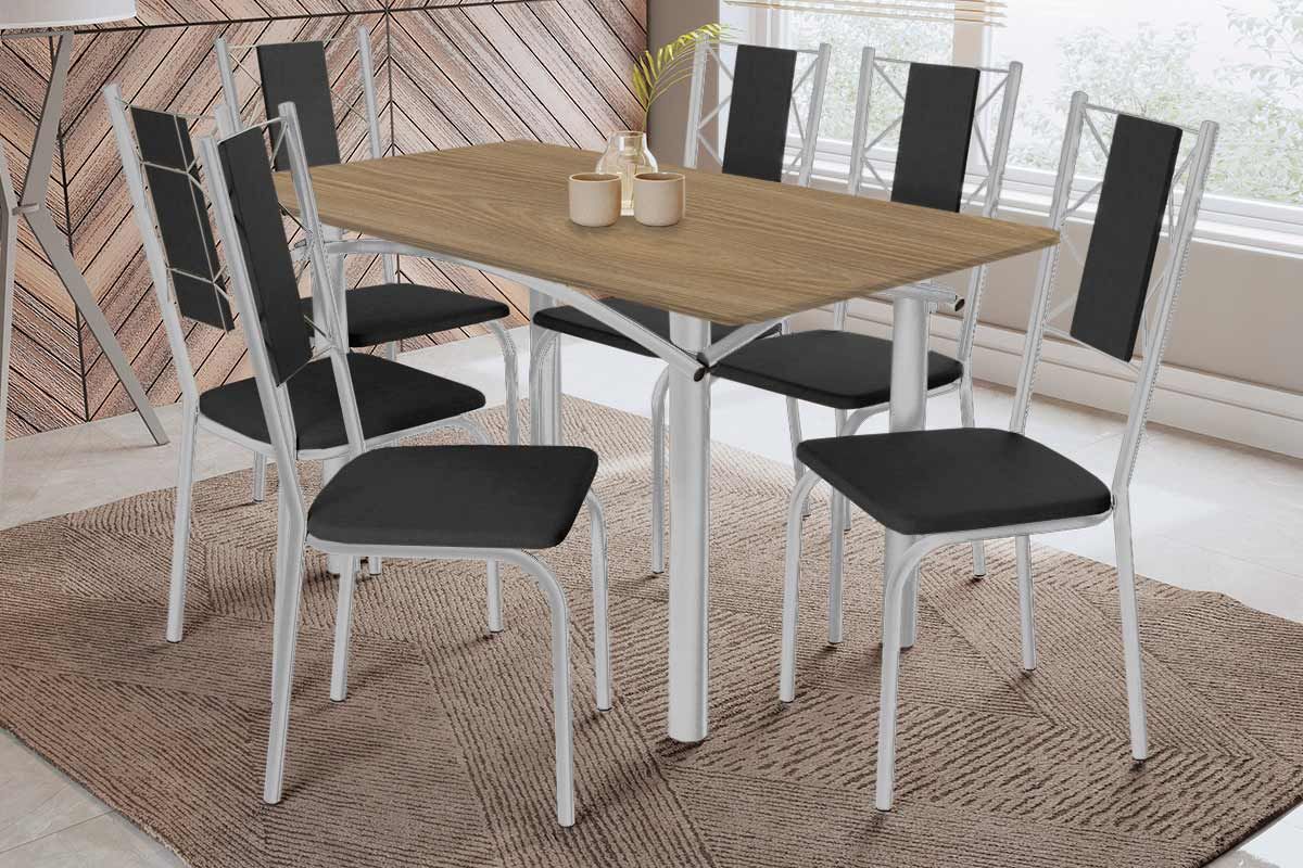 Sala Jantar Mesa Elba c/ Tampo de Madeira 160cm e 6 Cadeiras Lisboa - Kappesberg